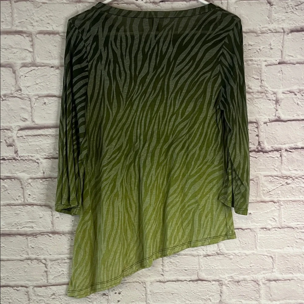 Olive Zebra Print Asymmetrical Women's Top - Picture 4 of 4